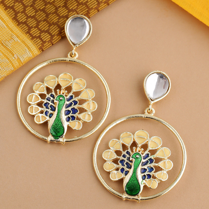 Buy Red Moissanite Stone Maarthika Peacock Shaped Earrings by kavipushp  Online at Aza Fashions.