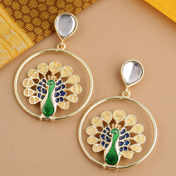 Green Peacock Shaped Drop Earrings