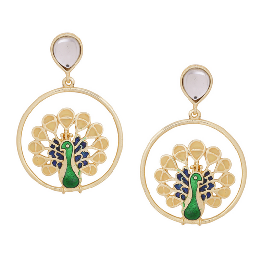 Green Peacock Shaped Drop Earrings