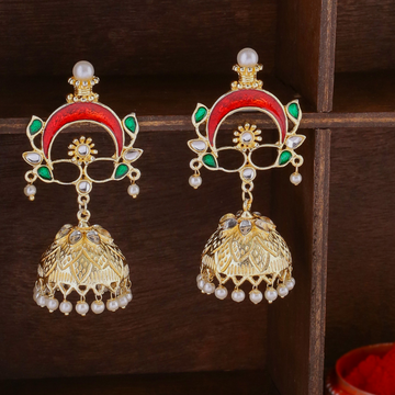 Gold-Plated  Red Enamel Classic Jhumkas