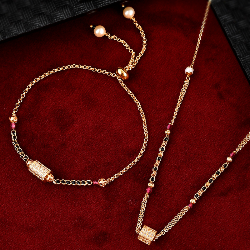 Gold-Plated Beaded Mangalsutra & Bracelet