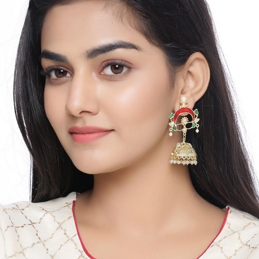 Gold-Plated  Red Enamel Classic Jhumkas