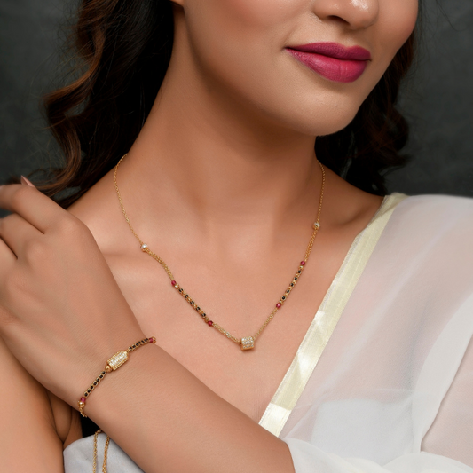 Gold-Plated Beaded Mangalsutra & Bracelet
