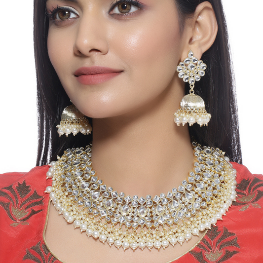 Gold-Plated Bridal Kundan Studded Short Necklace