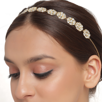 Gold-Plated Kundan Studded Floral Hairband