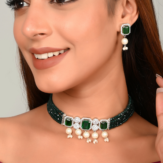 Silver-Plated Multicolor AD Diamond Choker