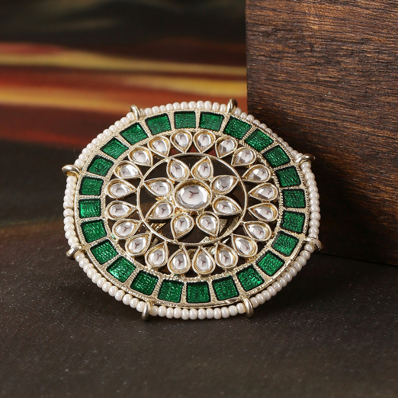 Gold-plated Green Kundan Cocktail Rings