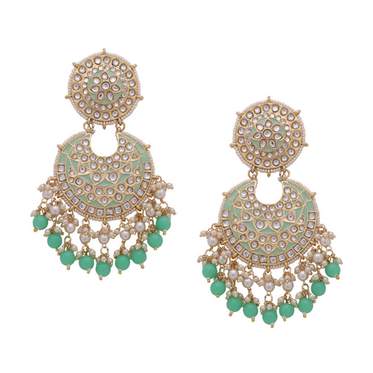 Sea green Gold-Plated Kundan Chandbali