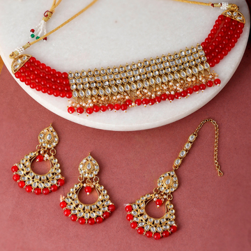 Gold-Plated Kundan Studded Red Choker