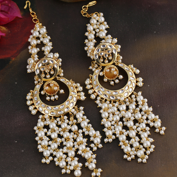 Gold-Plated Kundan Beaded Drop Earrings