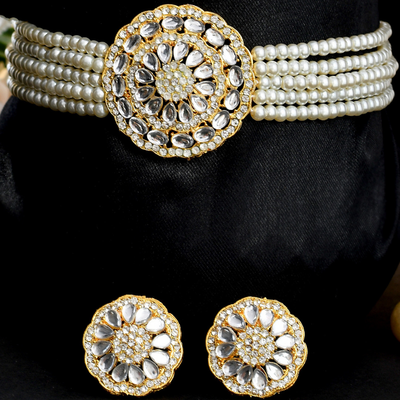 Gold Plated Kundan & Pearl Choker