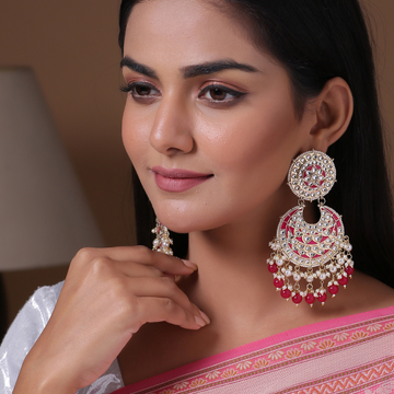 Magenta Pink Gold-Plated Kundan Chandbali