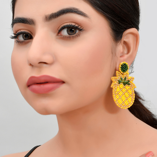Yellow Funky Fabric Contemporary Drop Earrings