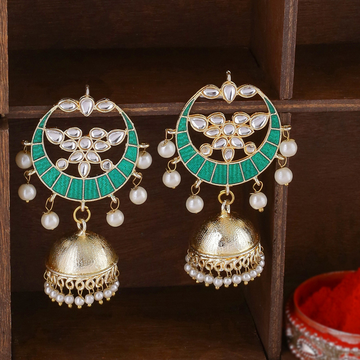 Green Kundan Jhumkas