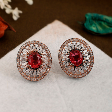 Rose Gold Red AD Diamond Contemporary Studs