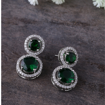Green Silver-Plated AD Drop Earrings