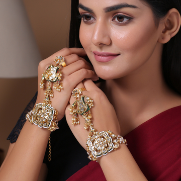 Gold-Plated Handcrafted Bridal Kundan Haathphool