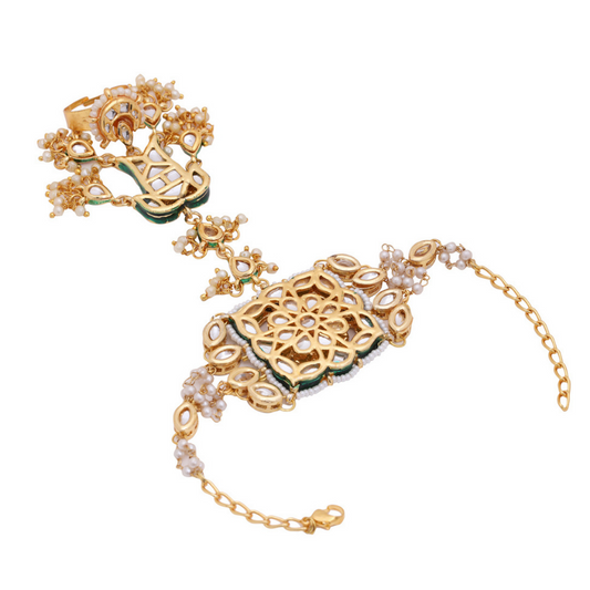 Gold-Plated Handcrafted Bridal Kundan Haathphool
