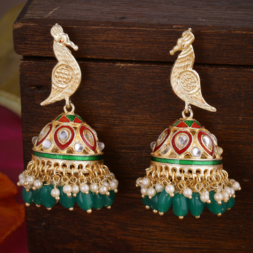 Green Gold Plated Enamel Classic Jhumkas