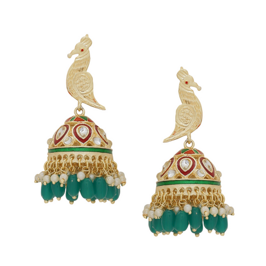 Green Gold Plated Enamel Classic Jhumkas