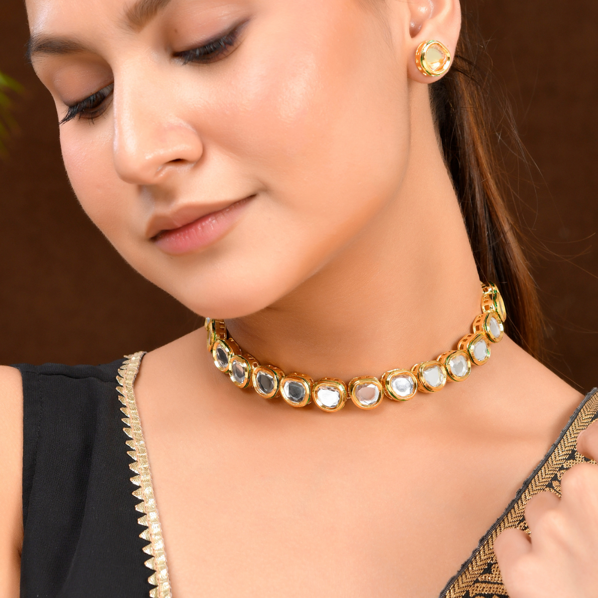 Shoshaa Gold-Plated Handcrafted Kundan Choker Jewellery Set