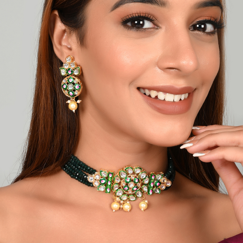 Gold-Plated Green Kundan Choker