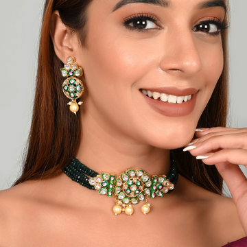 Gold-Plated Green Kundan Choker