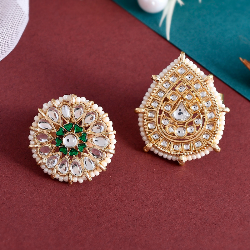 Set Of 2 Gold-Plated Kundan Adjustable Rings