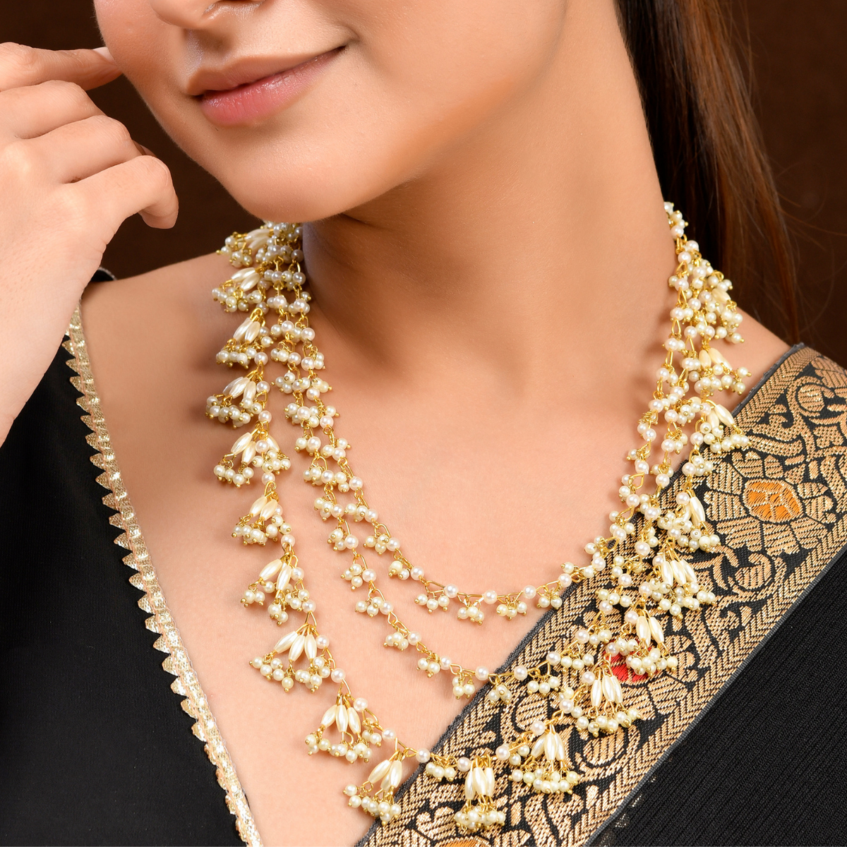 Shoshaa Gold-Plated Kundan Beaded Layered Necklace