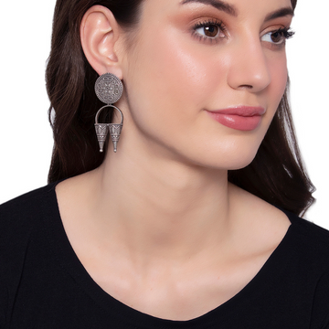 Silver-Plated Oxidised Geometric Drop Earrings