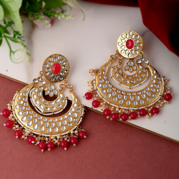 Gold-Toned Red Ethnic Drop Earrings