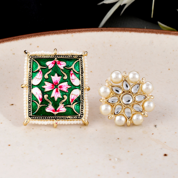 Set Of 2 Gold-Plated Kundan Adjustable Rings