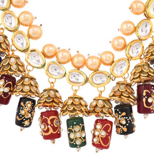 Shoshaa Gold-Plated Multi color kundan stone & pearl Jewellery Set