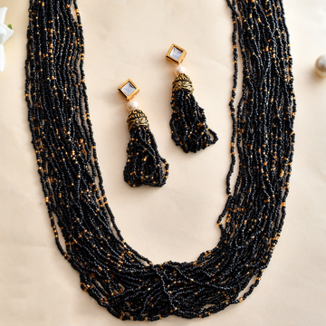 Gold Plated Black Layered Long Necklace