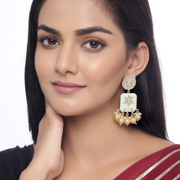 Sea Green Gold-plated Kundan Drop Earrings