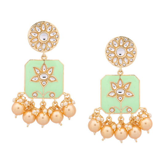 Sea Green Gold-plated Kundan Drop Earrings