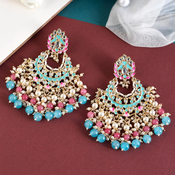 Turquoise Blue Kundan Studded  Chandbali