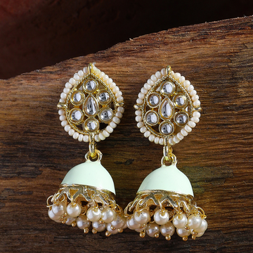 Sea Green Gold-plated Kundan Jhumkas