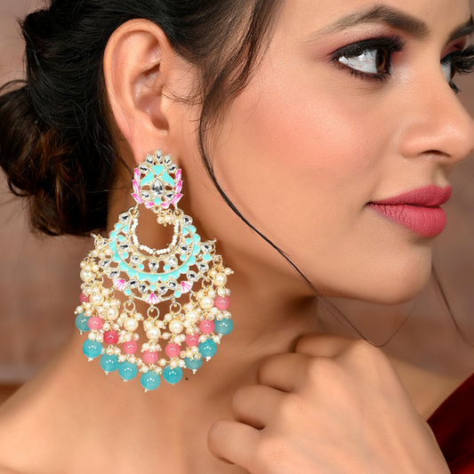 Turquoise Blue Kundan Studded  Chandbali