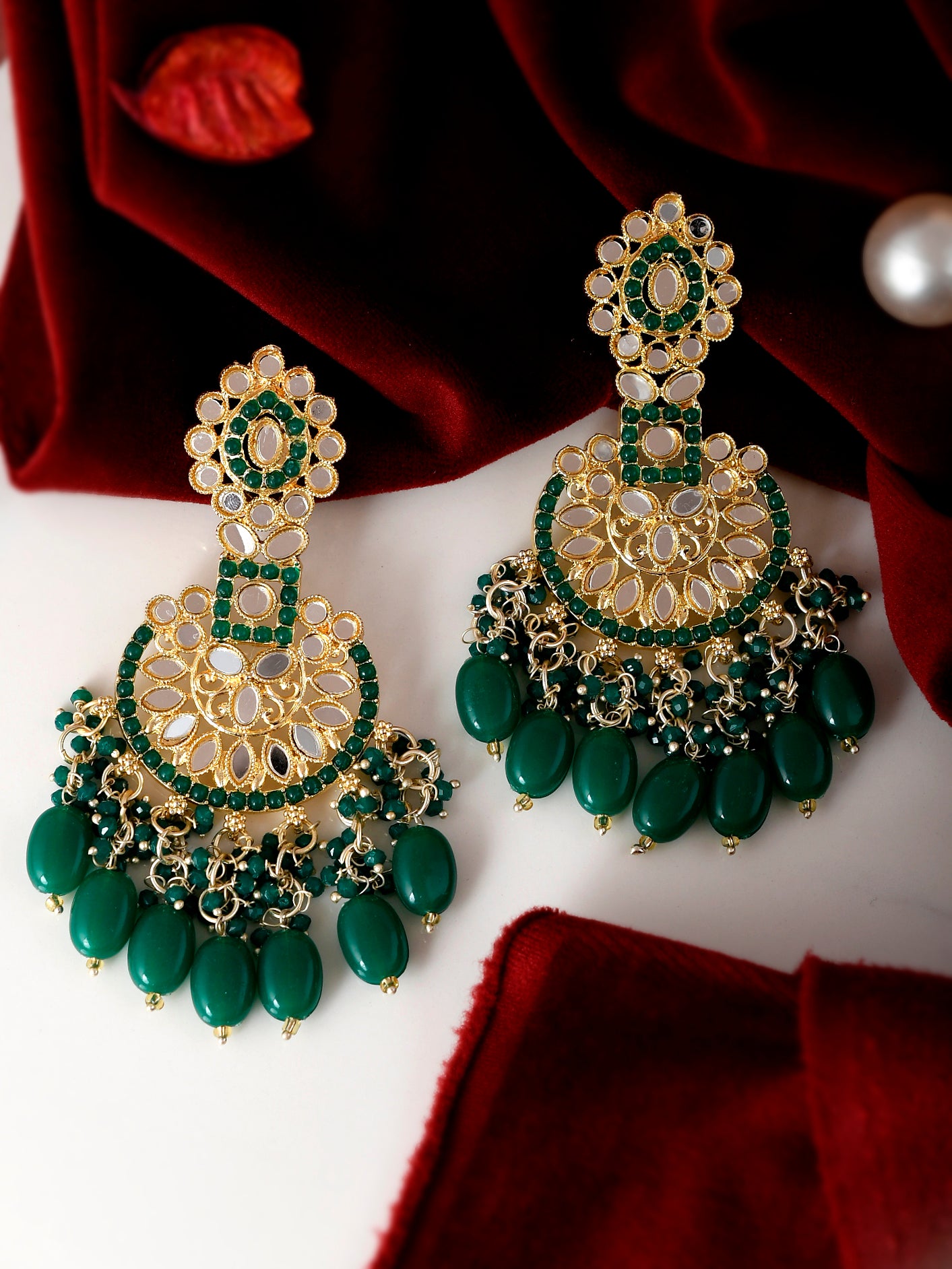 Green Gold-Plated Mirror Drop Earrings