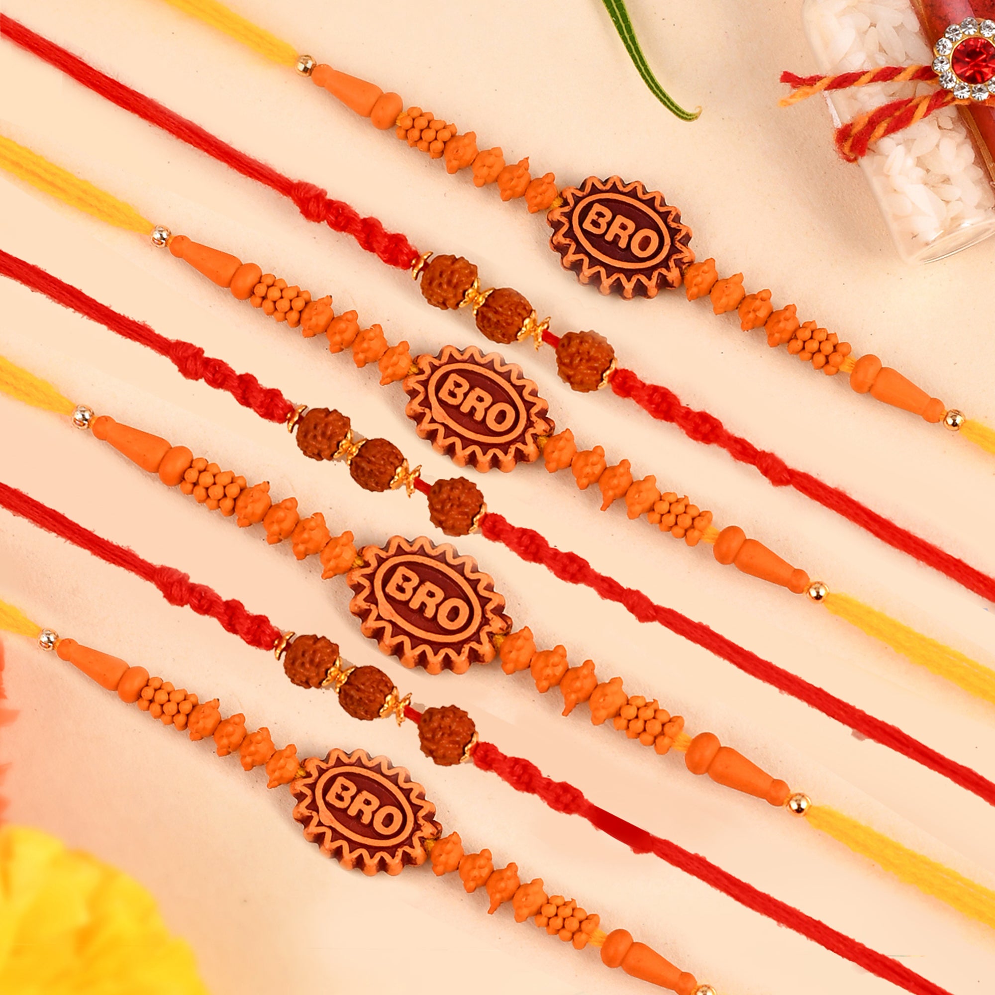 Shoshaa Brown Set of 6 Rudraksh Bro Rakhi