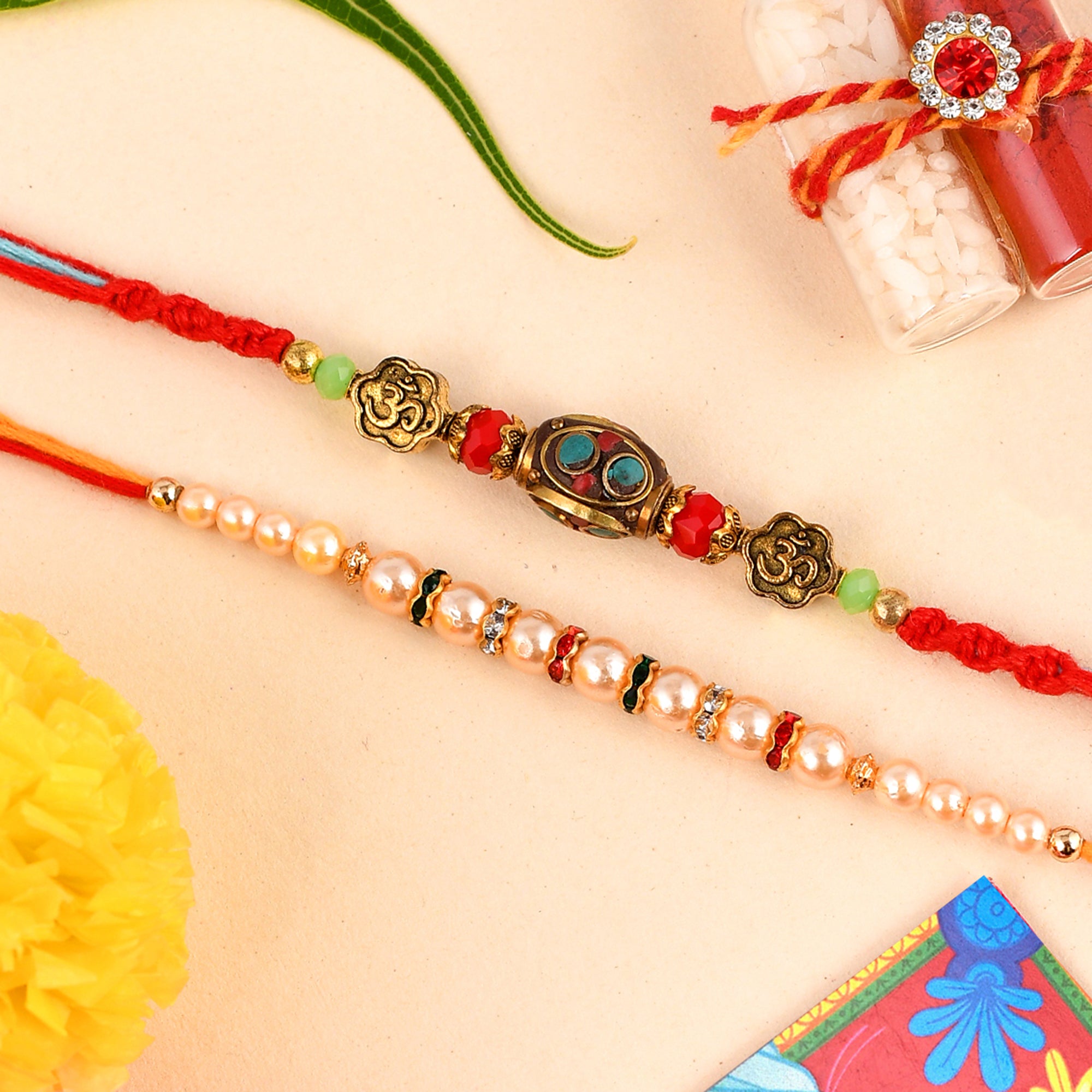 Shoshaa Set Of 2 Multicoloured Stone-Studded Rakhis