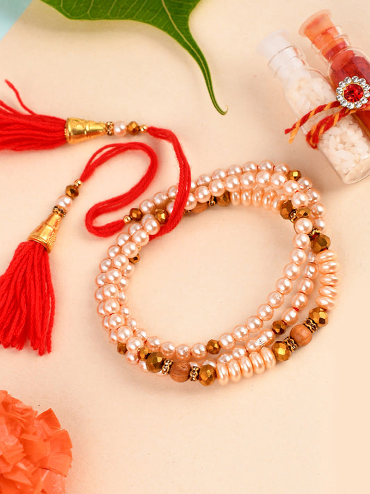 Shoshaa White Pearl Beaded Bhai Rakhi