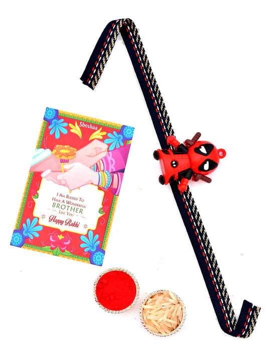 Shoshaa Red Avenger Kids Rakhi with Roli Chawal