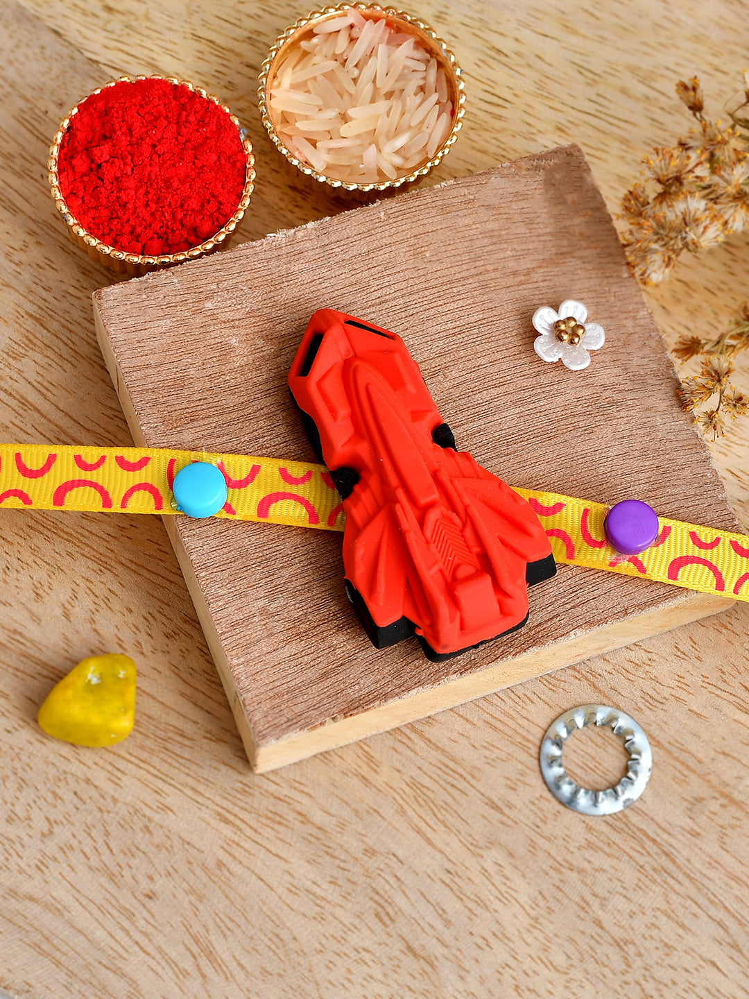 Shoshaa Red Jet plane Kids eraser Rakhi with Roli Chawal