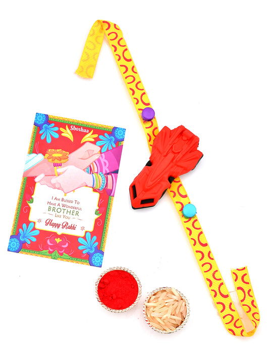 Shoshaa Red Jet plane Kids eraser Rakhi with Roli Chawal