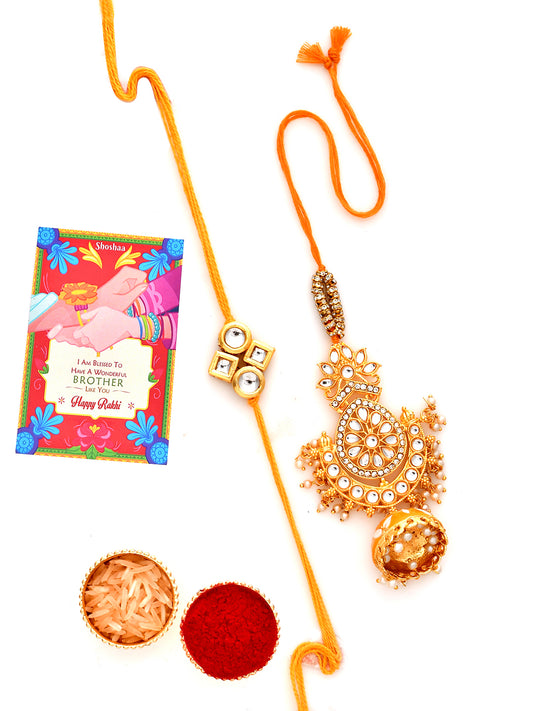 Shoshaa Yellow Gold Kundan Bhaiya Bhabhi Rakhi Lumba