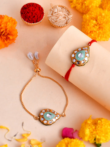 Shoshaa Kundan Bracelet Bhaiya Bhabhi Rakhi with Roli Chawal