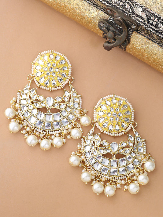 Yellow Gold-plated Kundan Handcrafted Chandbali