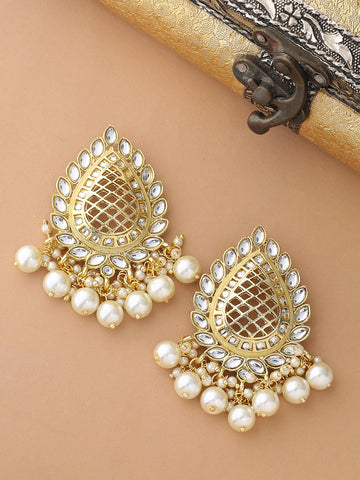 Yellow Gold-plated Kundan Studded Drop Earrings